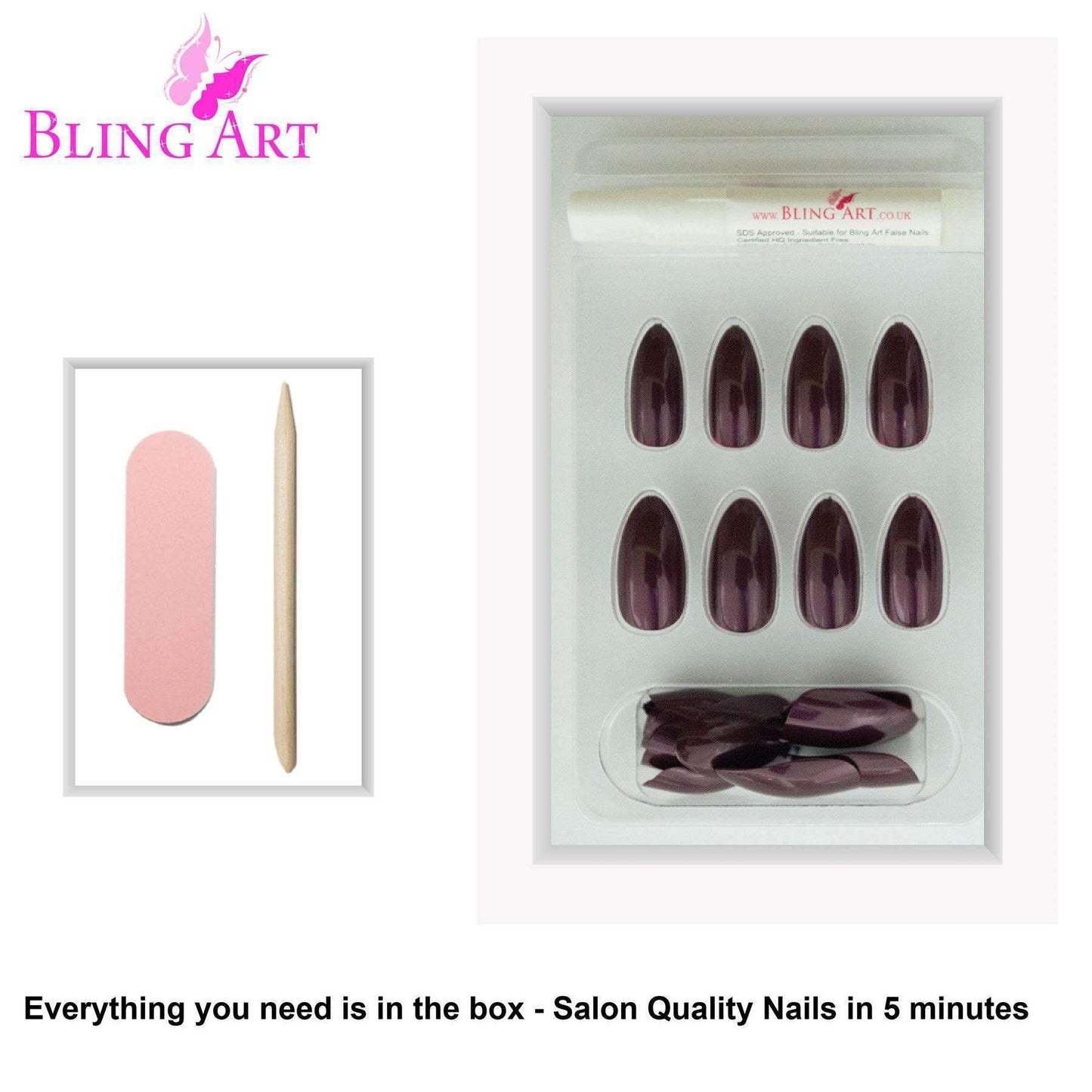 False Nails by Bling Art Brown Glitter Almond Stiletto Fake Long
