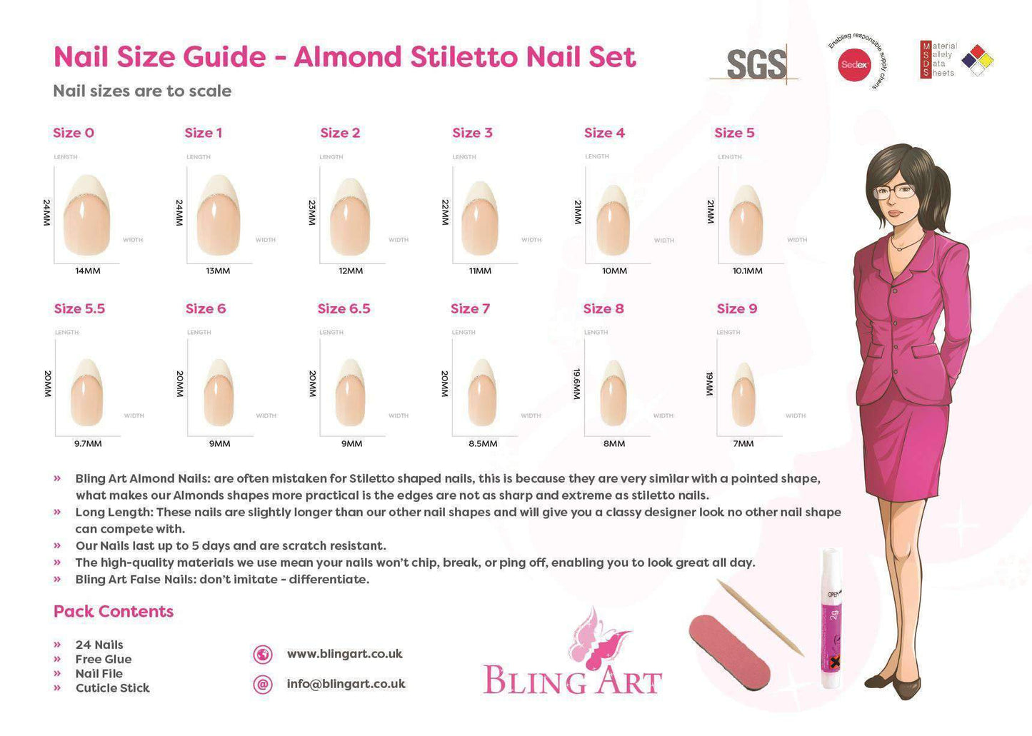 False Nails by Bling Art Brown Glitter Almond Stiletto Fake Long