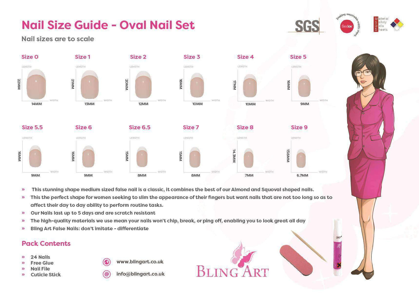 False Nails by Bling Art Black Silver Glossy Oval Medium Fake 24