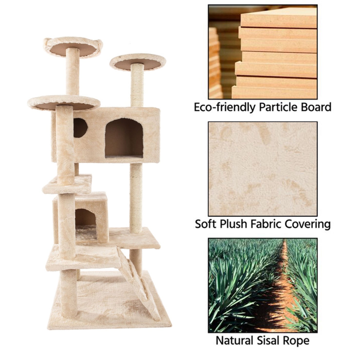 52" Solid Cute Sisal Rope Plush Cat Climb Tree Cat Tower Beige