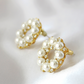 14 Karats Gold Plated Vintage Geometric Stud Earrings, Pearls Earrings