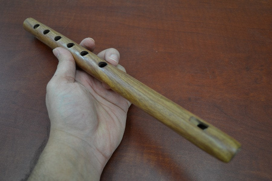 Hand Carved Brown Wood Whistle Flute 12"