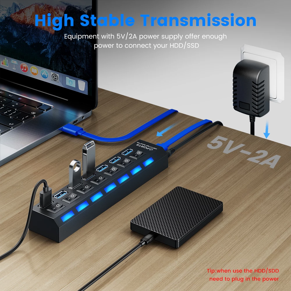 Hub USB Hub 3.0 Multi USB Splitter 4/7 Port Multiple Expander