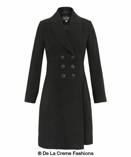 De La Creme - Womens Slim Fit Double Breasted Roll Collared Coat
