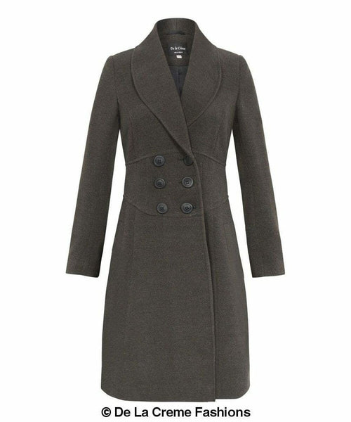 De La Creme - Womens Slim Fit Double Breasted Roll Collared Coat