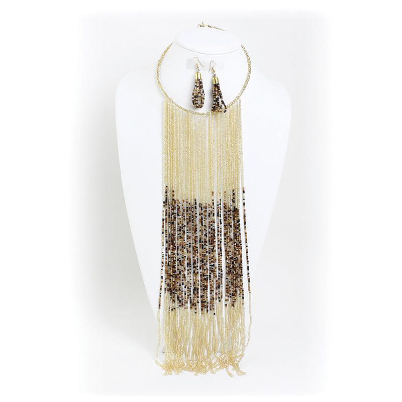 Cream Long Maasai beaded choker Necklace